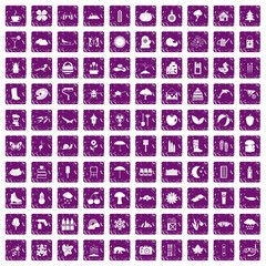 100 landscape icons set grunge purple