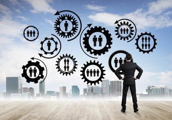 Social connection concept drawn on screen as symbol for teamwork and cooperation