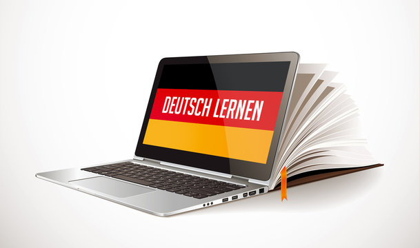 Learn german concept - laptop and book compilation - elearning language