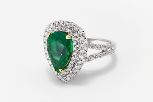 emerald ring with diamonds and gems , classic  jewelry with gemstones 