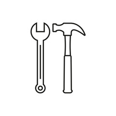 Hammer and wrench outline icon. Toolkit symbol. Vector illustration.