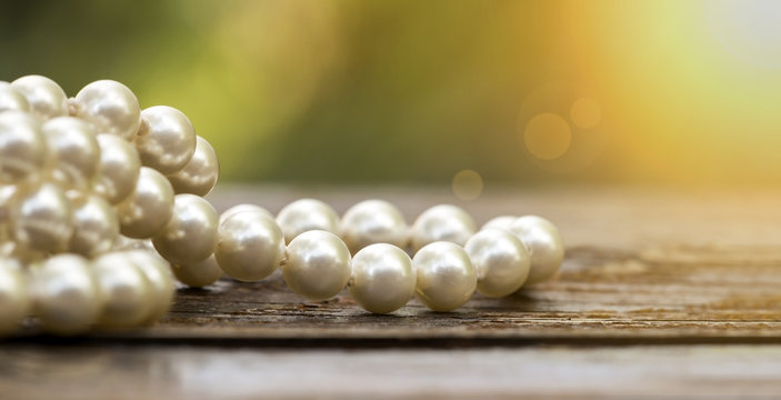 Beautiful white pearls - website banner of gift concept