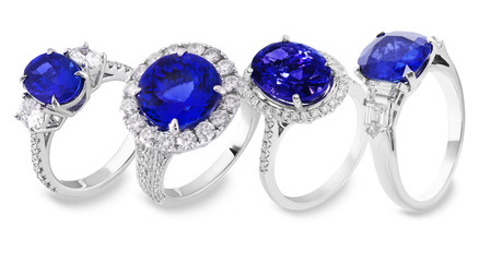 sapphire rings with white and blue diamonds and gems,  classic jewelry with gemstones blue