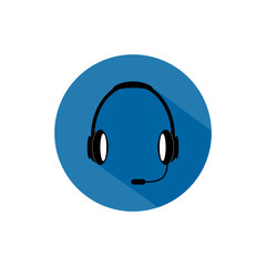 Headphones with microphone round icon long shadow vector