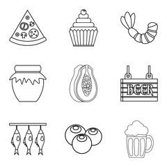 Food for alcohol icons set, outline style