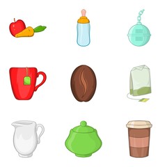 Brew icons set, cartoon style