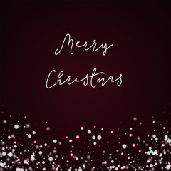 Merry Christmas greeting card. Beautiful falling snow background. Beautiful falling snow on wine red background. Wonderful vector illustration.