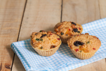 mix fruit cup cookie on wooden background