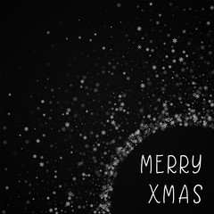 Merry Xmas greeting card. Beautiful snowfall background. Beautiful snowfall on black background. Amazing vector illustration.