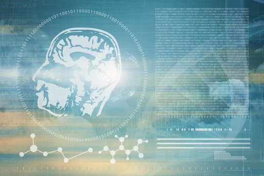 Composite image of digitally image of dna helix and brain - Powered by Adobe