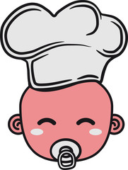 kochtopf koch essen hunger lecker grillen schürze küche chef mütze kopf gesicht klein süß niedlich volle windel kind baby comic cartoon