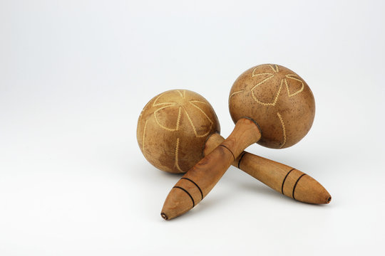 Cuban Maracas. Beautiful maracas on white background. Musical instrument maracas.