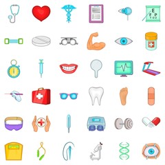 Treatment icons set, cartoon style