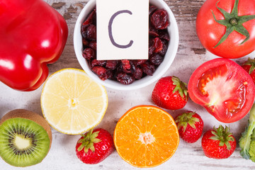 Fresh ripe fruits and vegetables as sources vitamin C, fiber and minerals, strengthening immunity and healthy eating concept