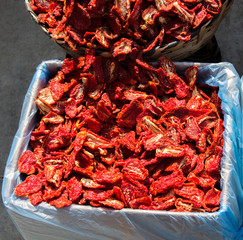 Dry red pepper found at the market stand