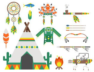 Wild west american indian designed element traditional art concept and native tribal ethnic feather culture vector illustration.
