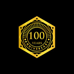 Logo badge Anniversary Black and Gold 100 Years. logo Vector illustration