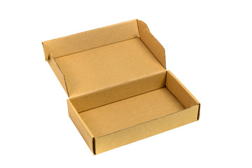 Brown tray or brown paper package or cardboard box isolated with soft shadow.