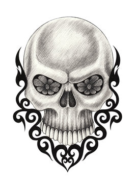Art Skull Tattoo. Hand pencil drawing on paper.
