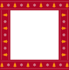 Cute Christmas frame with Christmas bells pattern on red background. Vector illustration, template, border. .