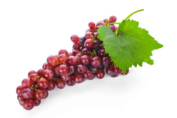 Red grape with leaf isolated on white background