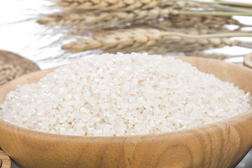 Japanese rice in a wooden bowl