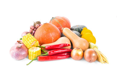 Heap of fresh vegetables isolated on white