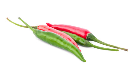red and green chilli isolated on white background