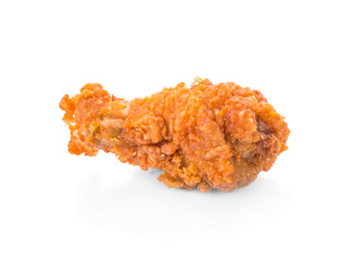 Breaded crispy fried chicken leg isolated on a white background