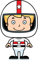 Cartoon Smiling Race Car Driver Boy