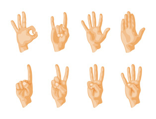Fototapeta premium Hands deaf-mute different gestures human arm people communication message vector illustration.
