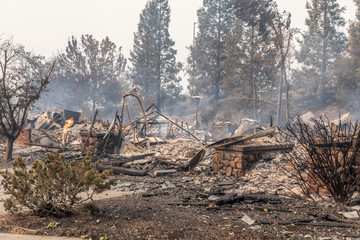 Wildfire burning across several counties in Northern California. Massive Destruction. Sonoma County, California, United States, Monday, 9th October, 2017. Devistation throughout county.