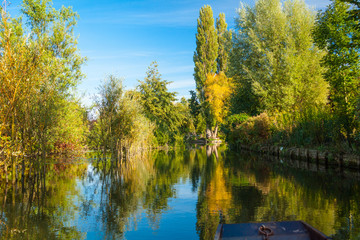 France Amiens Hortillonnages floating gardens in a sunny day with blue sky