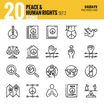 Peace and Human Rights icon set2. Flat thin line icons design. vector