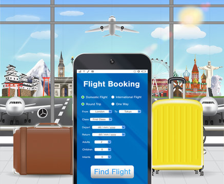 smartphone online flight booking app in airport