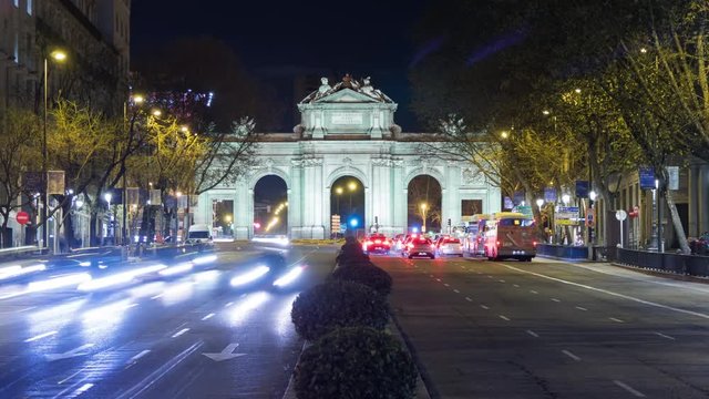 Night timelapse at the Alcala Gate, Madrid