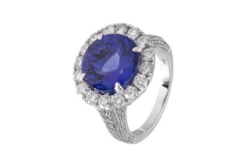 sapphire  ring  with diamonds ,  classic jewelry with gemstones 