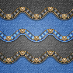 Denim background with decorative seams and rivets. Vector Illustration