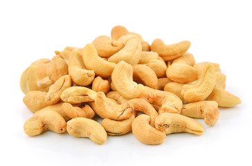cashew nuts heap on white background