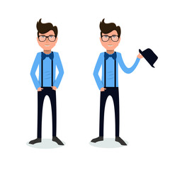 Obraz premium funny and cool cartoon guy in casual clothes, gesturing. Vector illustration, Hipster Style