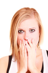 Picture of amazed woman with hand over mouth