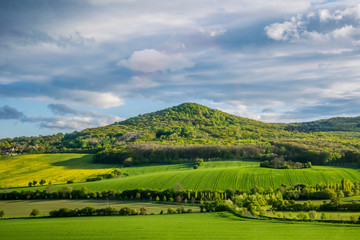 Picturesque landscapes of agricultural Europe. Spring fields in Bohemia