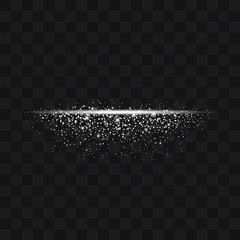 Vector white glitter trail particles background effect for luxury greeting rich card. Sparkling texture. Star dust sparks in explosion on black background. Use for your product element.