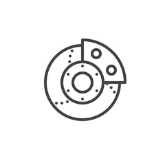 Car brake system line icon, outline vector sign, linear style pictogram isolated on white. Symbol, logo illustration. Editable stroke