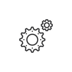 Gear, settings line icon, outline vector sign, linear style pictogram isolated on white. Symbol, logo illustration. Editable stroke