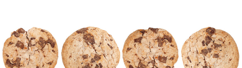 Homemade Chocolate chip cookies on isolated white background.
