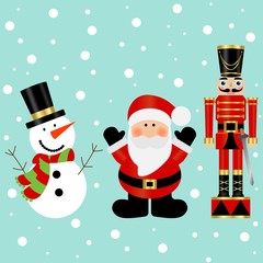 Vector illustration of a a Santa Claus and nutcracker with sword and snowman