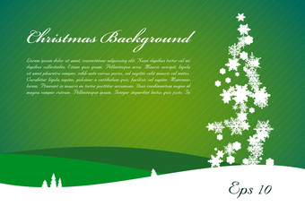 Christmas vector background with tree from snowlakes in green color