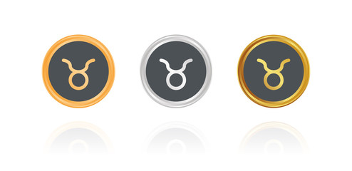 Stier - Sternzeichen - Bronze, Silber, Gold Buttons