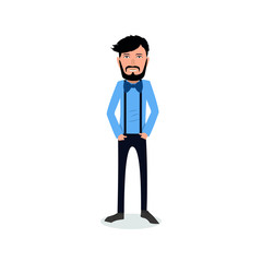 funny and cool cartoon guy in casual clothes, gesturing. Vector illustration, Hipster Style